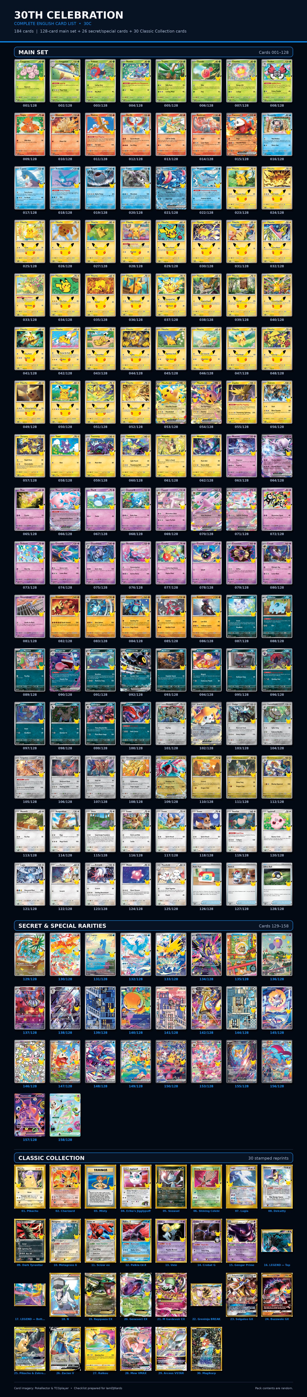 Complete Pokémon 30th Celebration card list